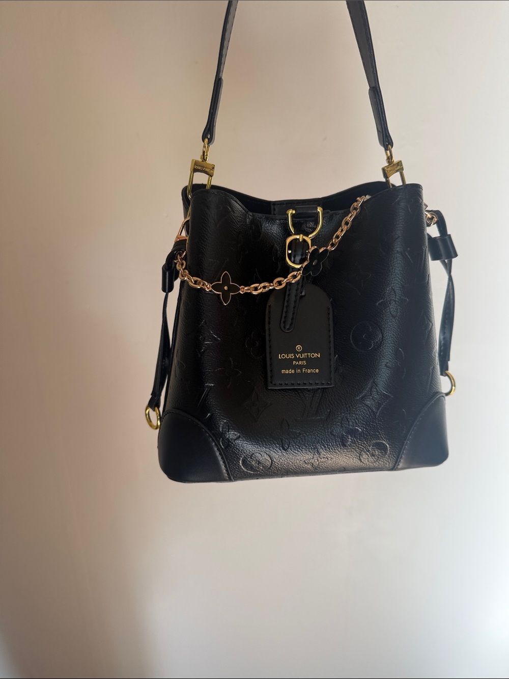 Mini Black Embossed Monogram Small Shoulder Bag with dust bag and charm
